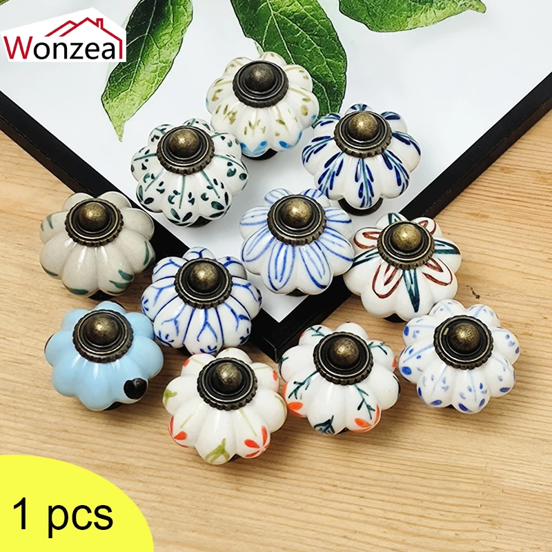 

1 Piece Ceramic Knobs Vintage Painted Pumpkin Cabinet Drawer Cupboard Wardrobe Pulls Dia.33mm Furniture Handle Fittings