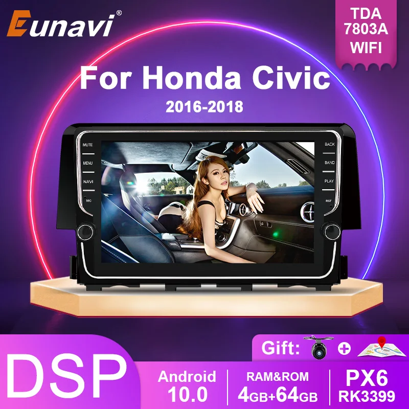 Автомагнитола Eunavi 2 DIN Android 10 GPS головное устройство для Honda Civic 2016 2017 2018 радио