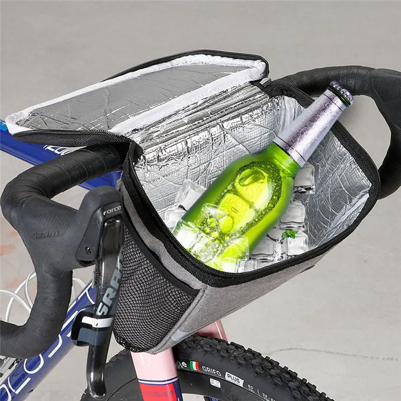 Reflective Bicycle Handlebar Front Basket Insulated Cooler Bag Outdoor Cycling Mountain Bike Front Tube Bag Pack Accessories U3