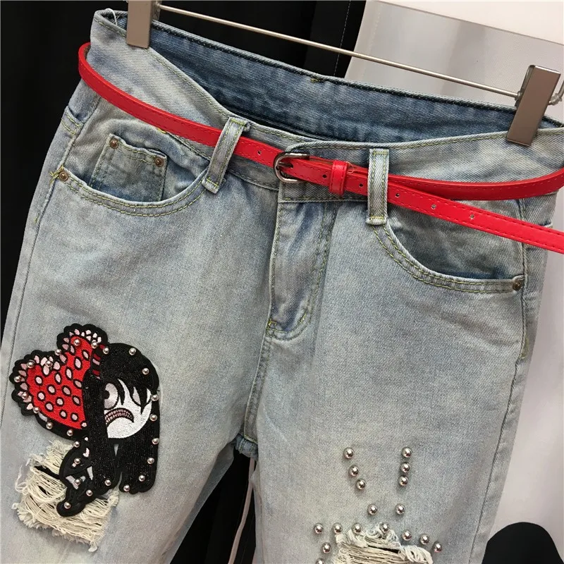 Модные женские рваные джинсы с дырками джинсовые шаровары высокой талией и