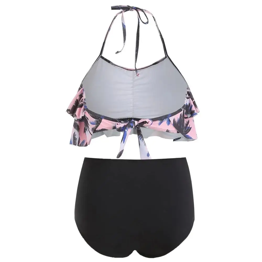 Купальник женский в богемном стиле комплект бикини с воланом и высокой талией