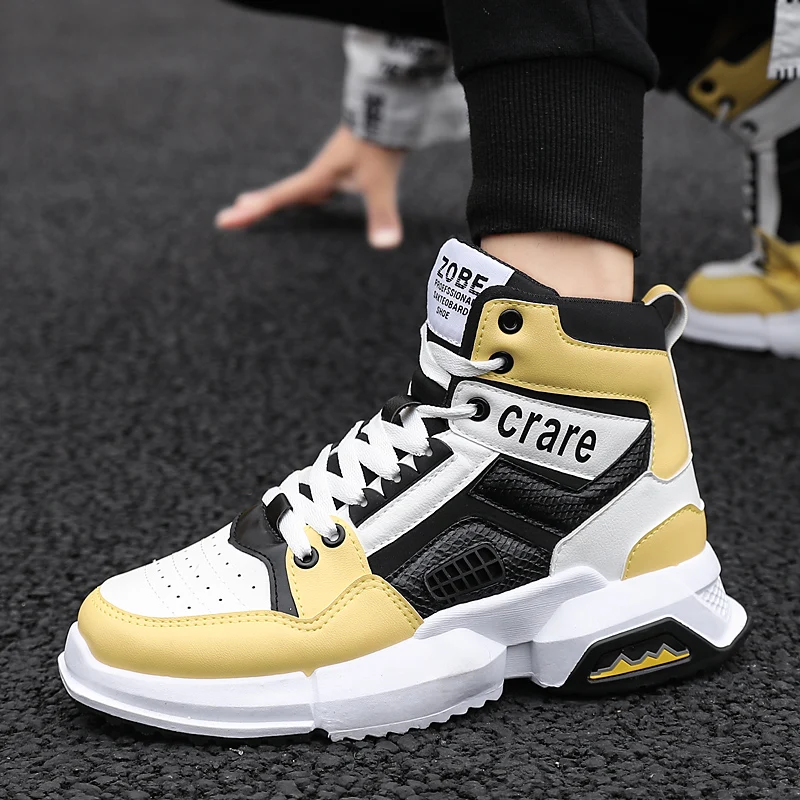 

CYYTL Fashion Men's Leather High Top Sneakers Street Casual Skateboard Shoes Students Ankle Botas Sports Fur Lined Basket Homme