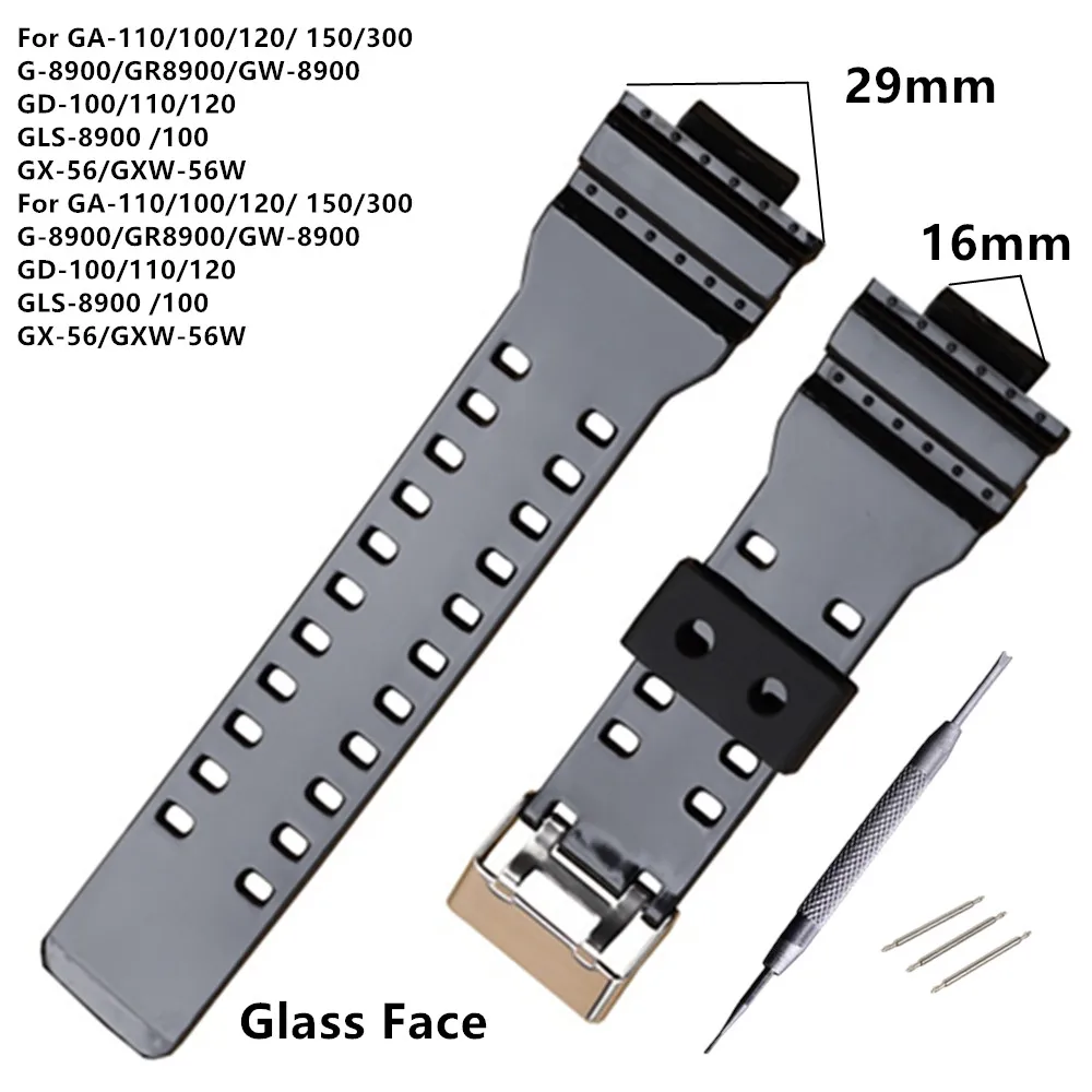 

16mm Gloss PU Watchband for GA-110 GA-100 GD-100 Men Sports Waterproof Replacement Bracelet Band Strap