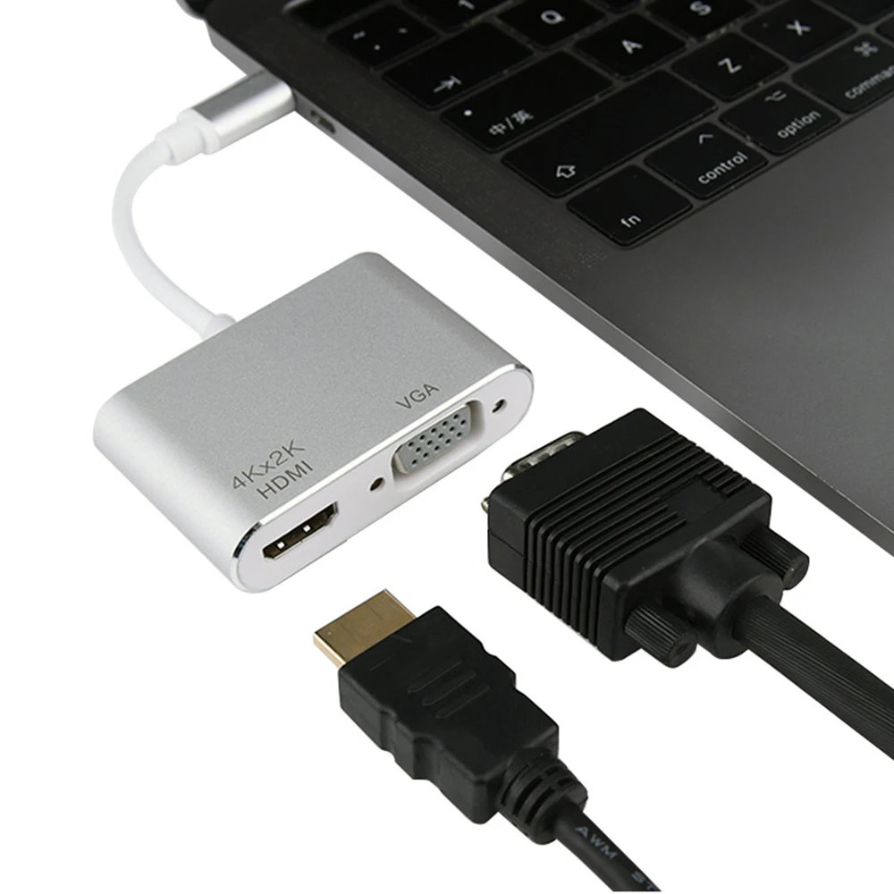 2 в 1 USB C HDMI Type к VGA адаптер 3 4K аудио видео конвертер для ноутбука Macbook Pro |
