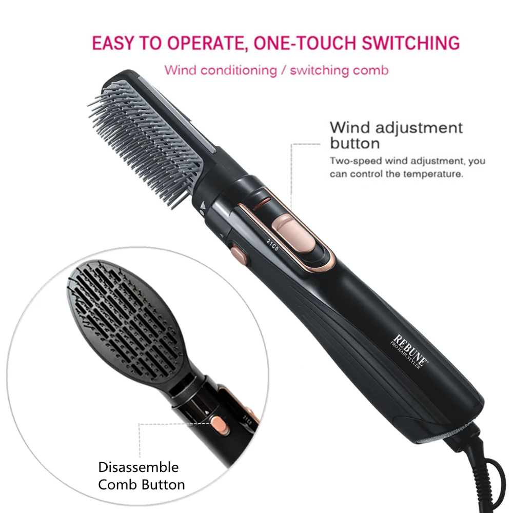 

REBUNE Hair Styler 1000W Hair Dryer Straightener & Curler RE-2061-1 With 1 Attachment RE-2061-2 With 2 Attachment