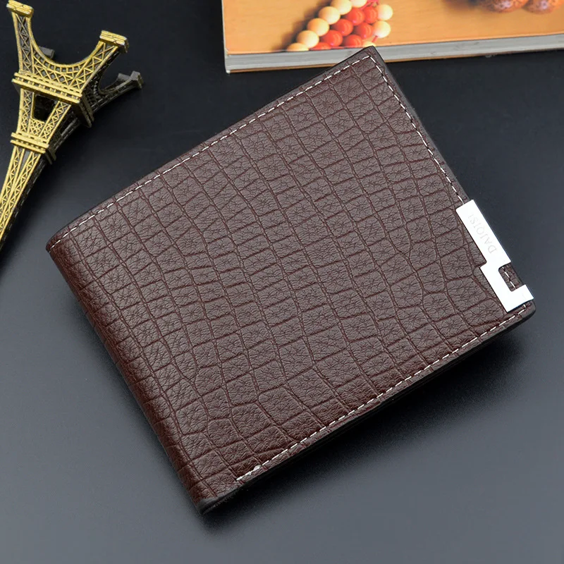 

New Style Wallet Men's Short Card Holder Crocodile Pattern Soft Money Clip Male Fashion Horizontal Metal Plate Coin Purses