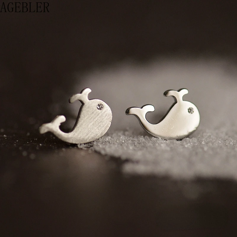 

Original Design Fashion Cute Whale Stud Earrings Zircon Sterling Silver 925 Cute Girl Brinco Women Jewelry