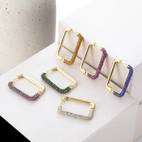 color rectangle hip hop earrings female personality diamond rectangle geometry exaggerated stud earrings colorful zirconearrings