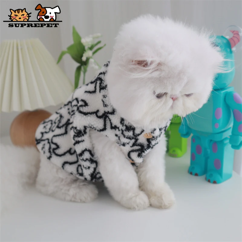

SUPREPET Winter Lamb Wool Kitten Vest with Button Thicken Coat Pet Clothing Soft Warm Cute Dog Suit for Small Medium Dog Fashion