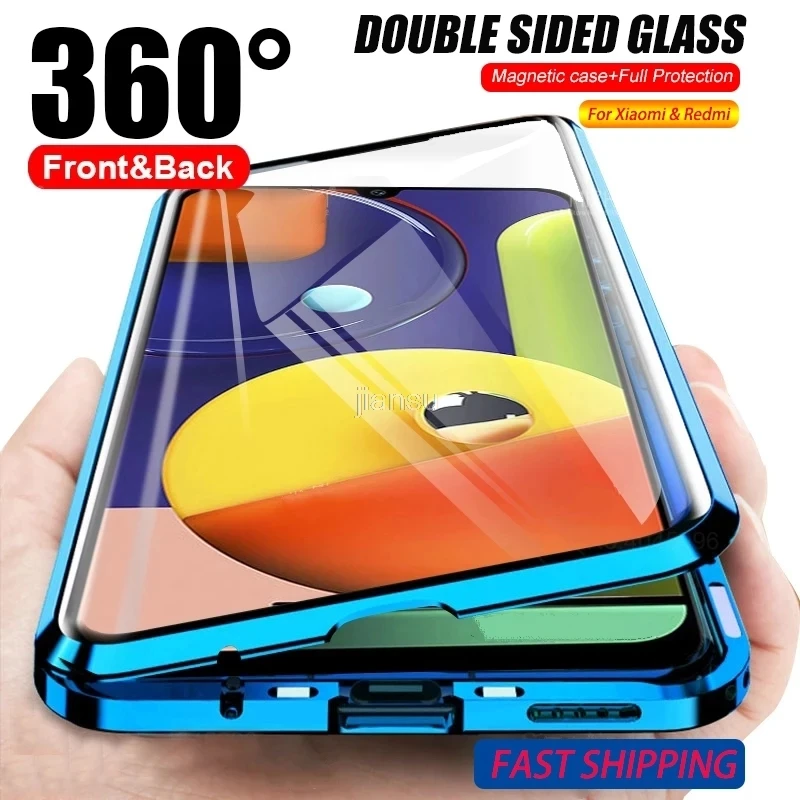 360 магнитный чехол для Xiaomi Redmi Note 9s 9 8 7 K20 Pro 8T 9A 9C 8A Mi 10T Примечание 10 Lite 9T Pro Poco X3 NFC M3 стеклянная крышка Funda
