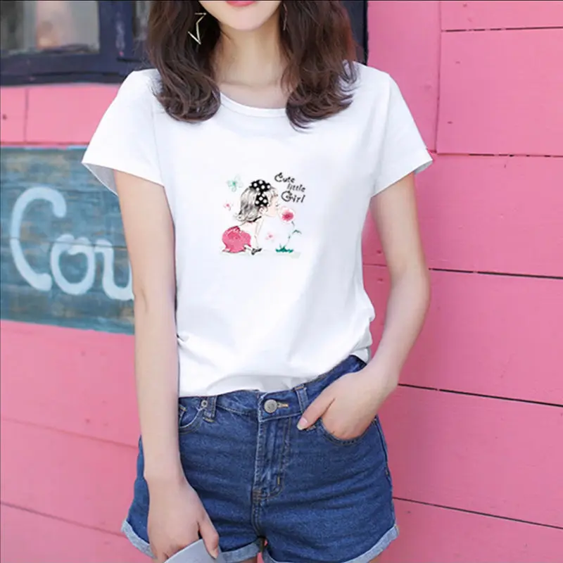

Women TShirts White Fashion Summer Top O-neck Print Lady Cloths T Shirt Ladies Womens Graphic Female Tee T-Shirt Short Sleeve