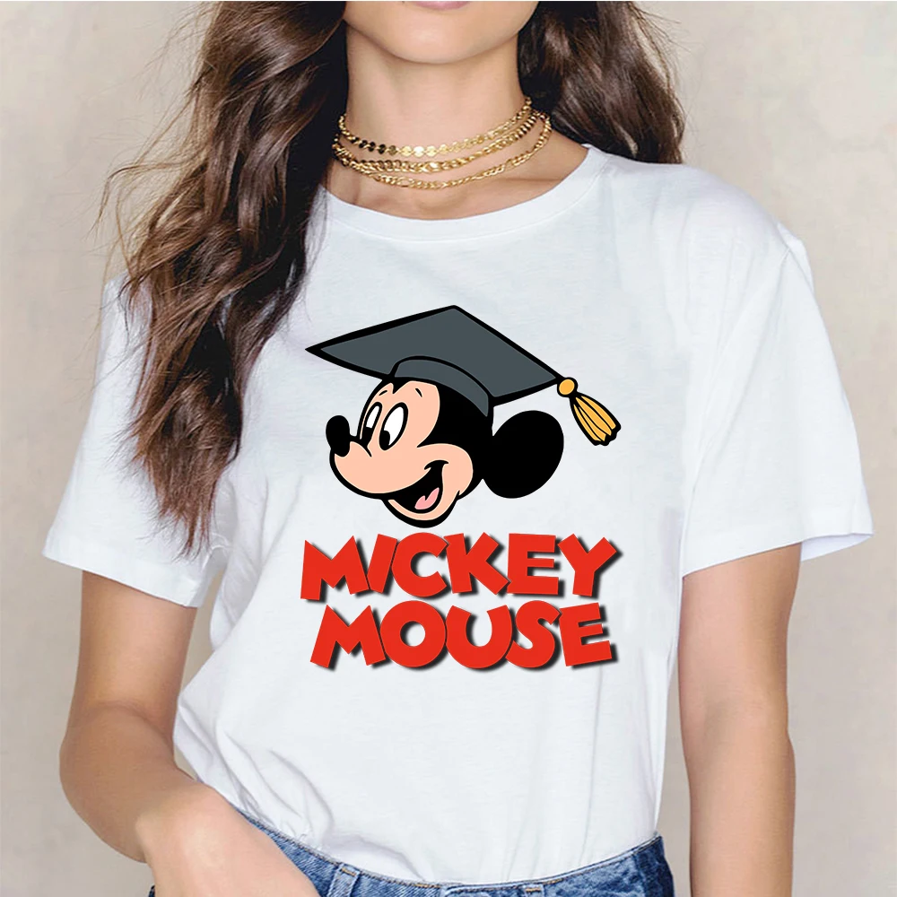 

Disney T-shirt Women's Clothes Mickey Mouse Funny Cartoon O-neck Printing White Short-sleeved Cute Korean Version Loose Tops