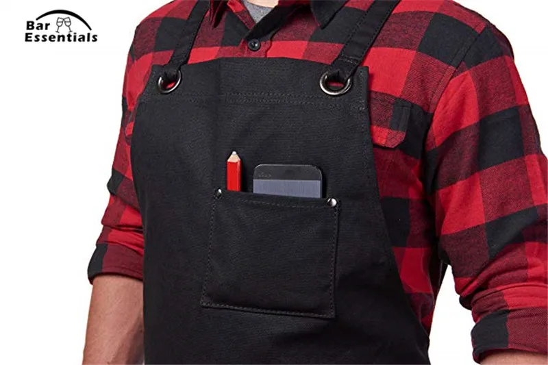 Canvas Work Apron with Tool Pockets Black for Bartender, Tattoo, Barista, Bartender, Baker, Server Apron