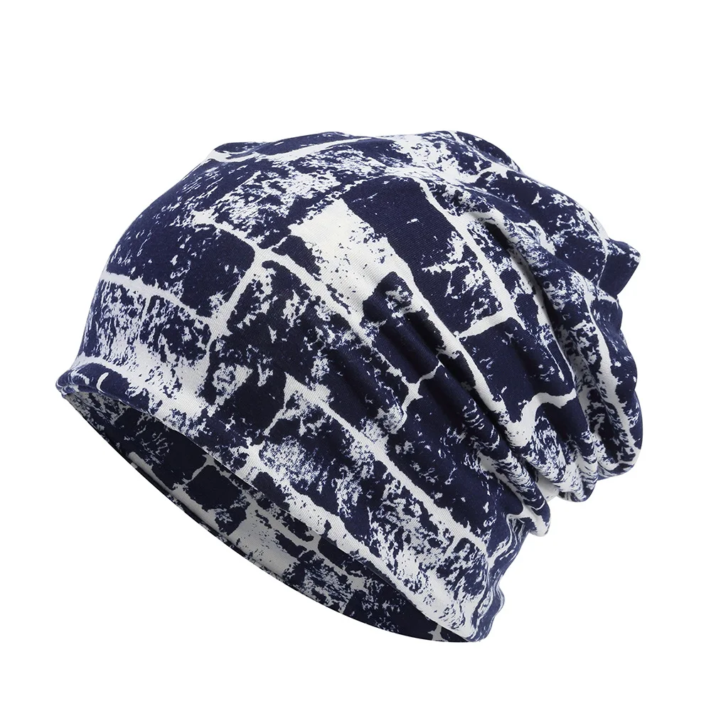 CAMOLAND Осенняя мужская повседневная шапка бини модная печатная Snap Slouch Skullies Bonnet легкая тонкая шапка для женщин - Цвет: Blue