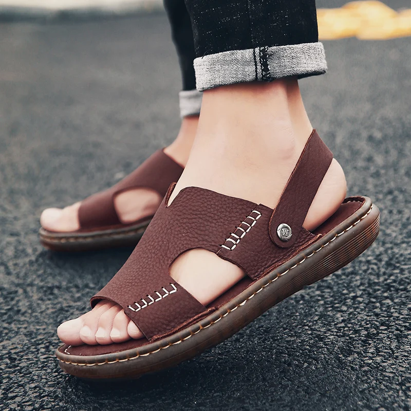 

Concise Men Sandals 2021 Genuine Leather Men Summer Shoes Men New Casual Comfort Quality Slippers Men Hombre Sandale Homme Adult