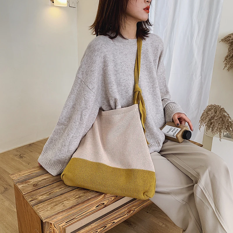 

Hot Sale Women's Wool Knit Shoulder Bags Women's Handbags Women's Cotton Shopping Bags