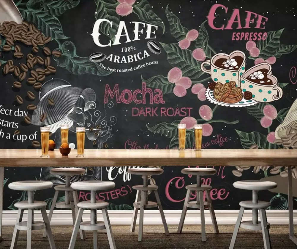 Обои на заказ европейские и американские ручная роспись черная доска кафе