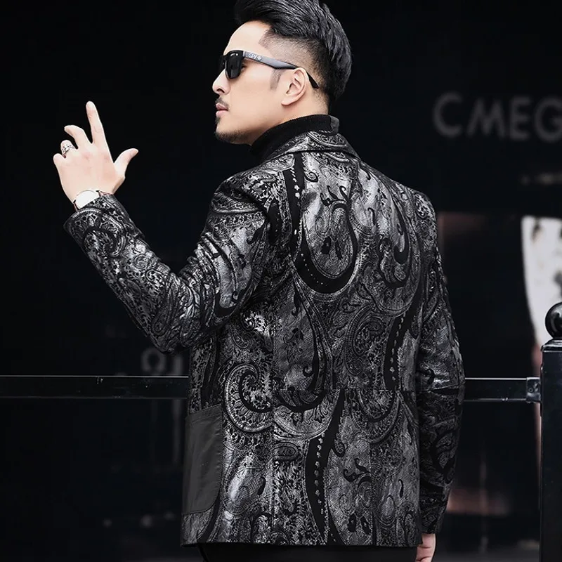 Мужской блейзер из натуральной овечьей кожи с длинным рукавом|Пиджаки| |