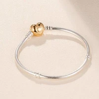 authentic 925 sterling silver charm bead bracelet smooth gold clasp snake chain pan bracelets women diy jewelry