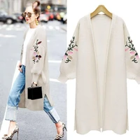 2021 women spring warm winter knitwear thick sweater cardigan female long version coat long cardigans jumper embroidery floral