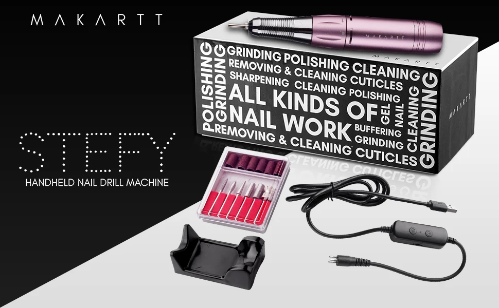 Caneta para o Prego Kit de Broca do Prego Makartt Stefy Handheld Preto Manicure Escultura Compacto & Portátil Arquivo Prego Efile Broca Usb 6 prego escultura compacto & portátil arquivo prego efile broca
