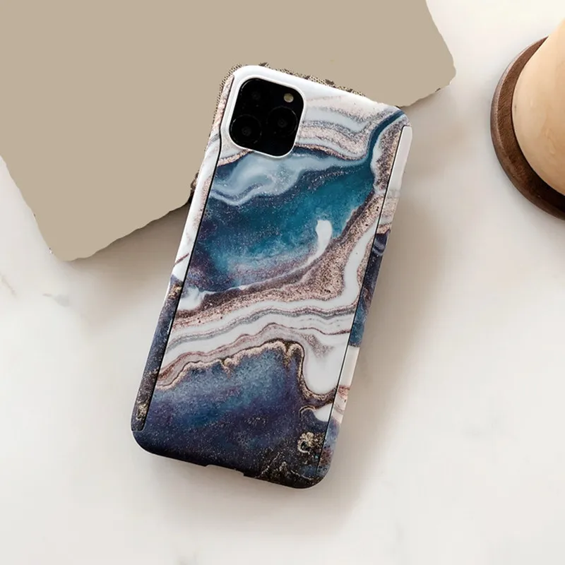 Модный Твердый чехол для iPhone 11 Pro Max XS Max X XR 6 6S 7 8 Plus с полной защитой, 360 градусов, пластиковый чехол - Цвет: 360 Marble 3