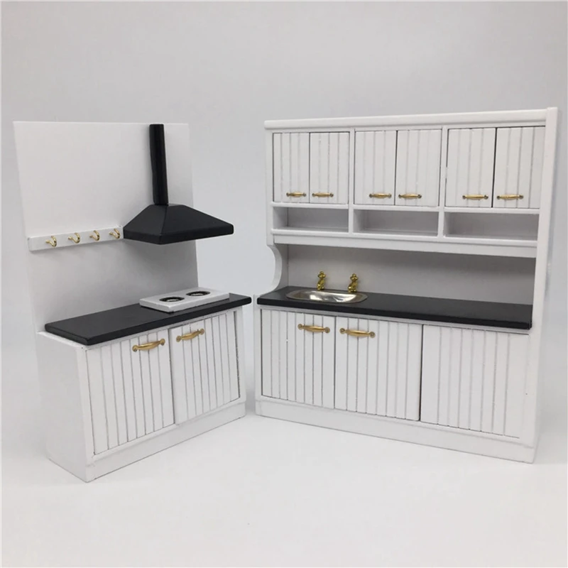 

1:12 Dollshouse Miniature Luxury White Wooden Cabinet Cupboard Fridge Furniture Kitchen Dinning Room Decoration