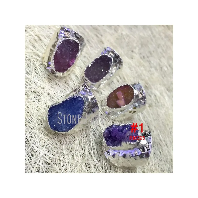 RM938 смешанные цвета кулон агат Друза кольцо посеребренное неправильной формы