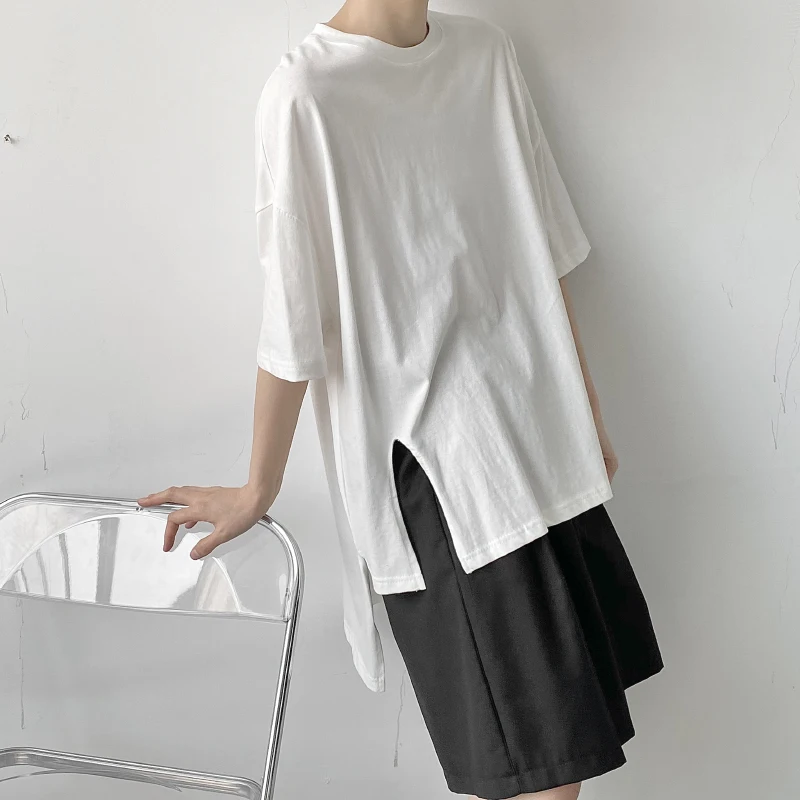 

Men's Large Summer Front Short Back Asymmetric Design Loose Short Sleeve T-shirt Fashion Japanese Ins Bottomed Moda Masculina