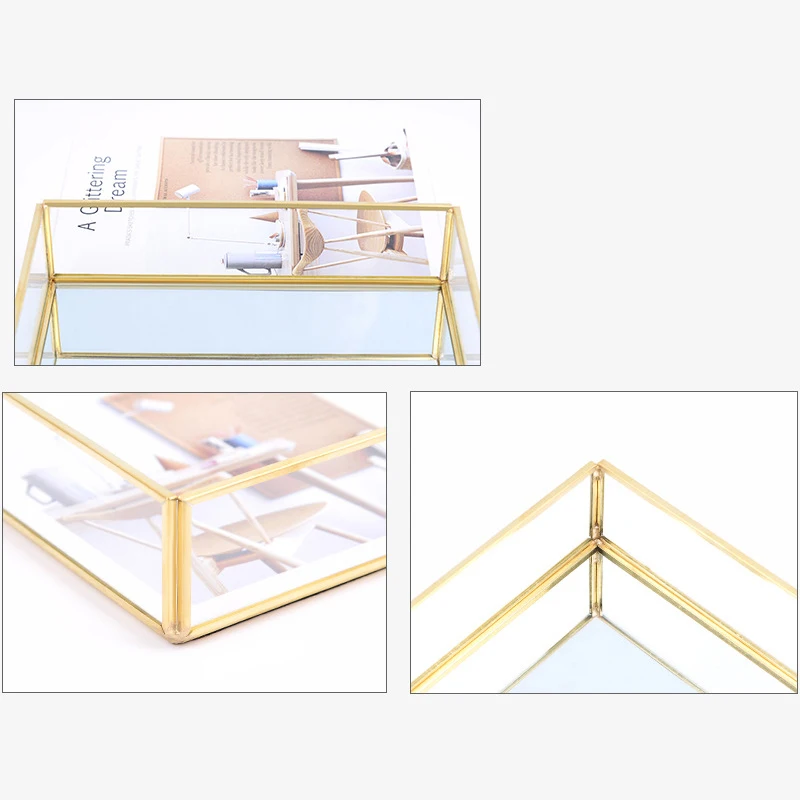 Промо акция! Скандинавский лоток для хранения золотой прямоугольник стеклянный