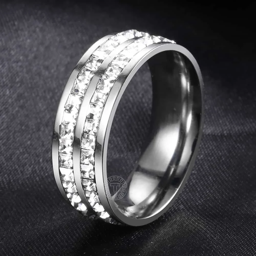 Двухрядное кольцо с фианитом для мужчин и женщин из нержавеющей стали золотого