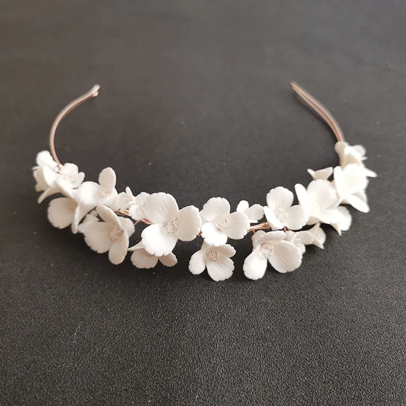 Свадебная тиара в стиле Стразы ручной работы с кристаллами и фарфоровым цветком