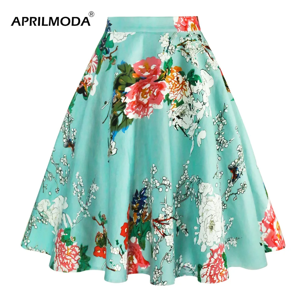 Женская юбка с высокой талией винтажный сарафан средней длины цветочным принтом