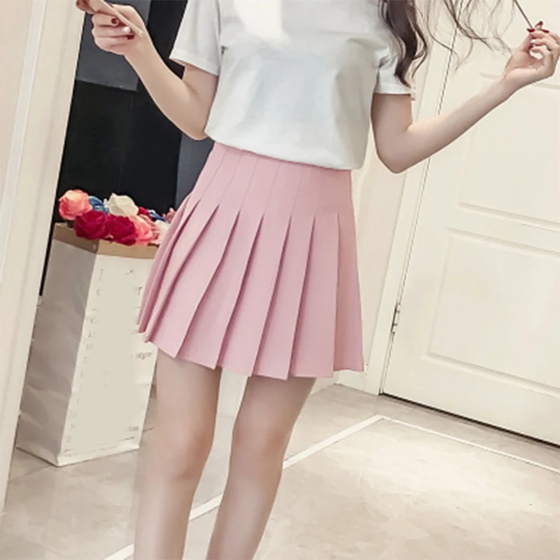 

Розовая плиссированная атласная юбка, летняя плиссированная мини-юбка с высокой талией, Модные женские повседневные теннисные юбки с зауже...