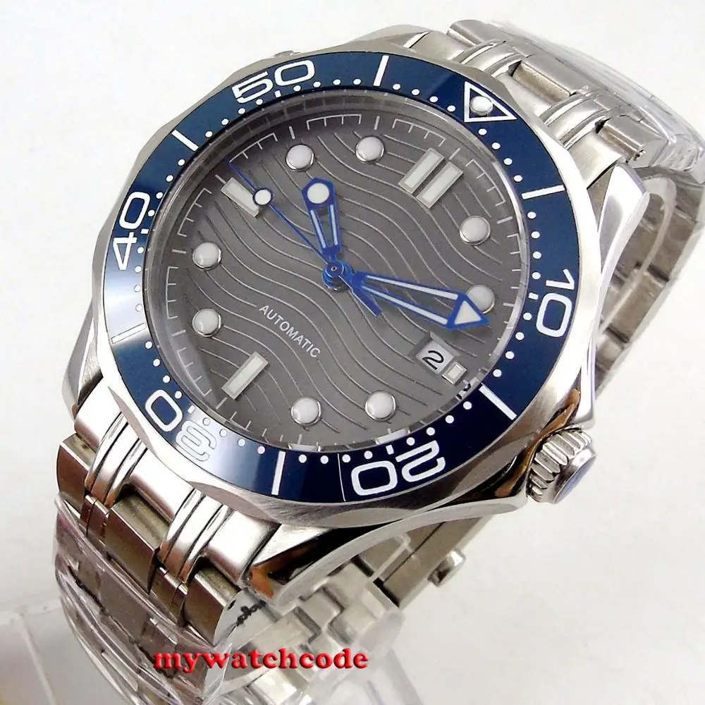 Мужские автоматические часы B304 из нержавеющей стали с серым волнообразным