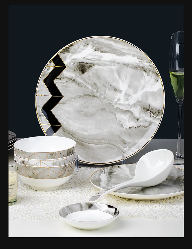 

Modern Nordic Bowl Set Ceramics Creativity Simple Ramen Bowl Bone China Dinnerware Plates Vajilla Household Items EK50BTZ