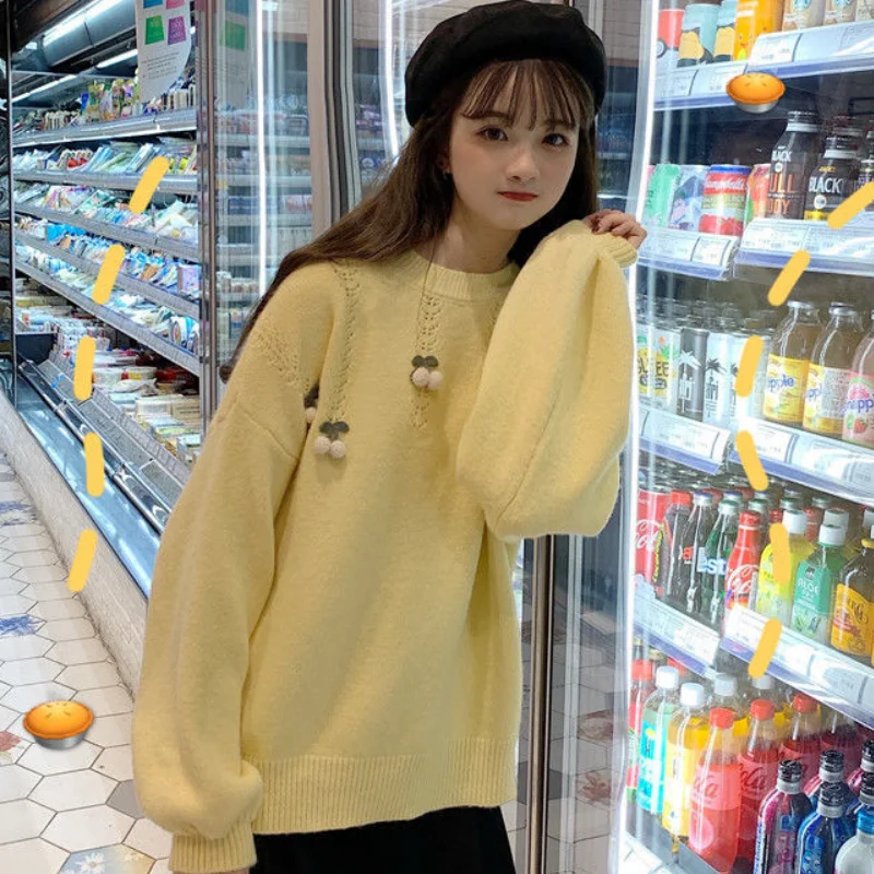 

2020 new winter Loose Cherry Sweater pullovers women long sleeve knit top female casual o-neck basic sweater