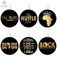 somesoor unapologetic black excellence printed african wooden drop earrings golden color blessed hustle loops dangle for women
