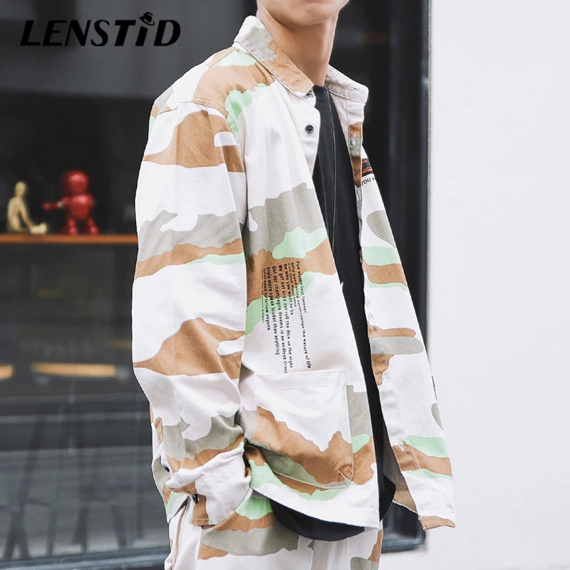 Мужская свободная камуфляжная рубашка LENSTID 2019 в стиле Харадзюку хип-хоп уличная