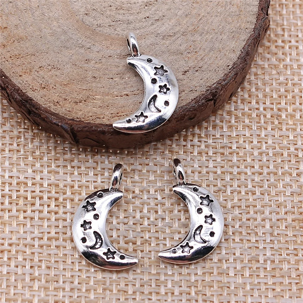 

Earring Charms For Jewelry Making 20pcs Moon Stars Charms 12x19mm Antique Silver Plated