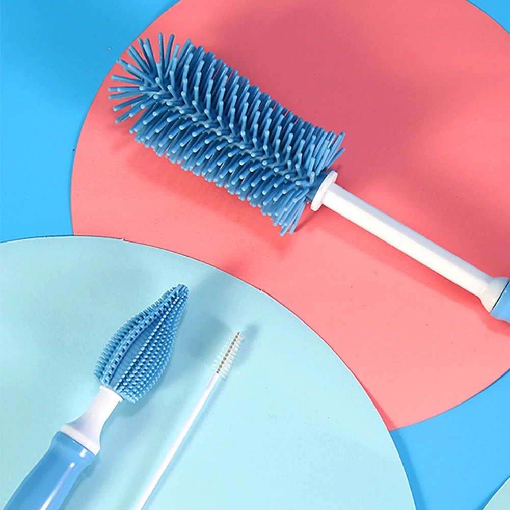 

3pcs/set Home Kitchen Portable Quick Dry Wall Hanging Long Handle Baby Bottle Cleaning Brush Straws Silicone Tool Travel Nipple