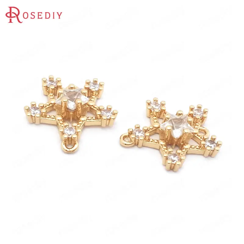 

(38560)10PCS 15.5x14.5MM 24K Champagne Gold Color Brass and Zircon 2 Holes Star Connect Charms Pendants Jewelry Making Supplies
