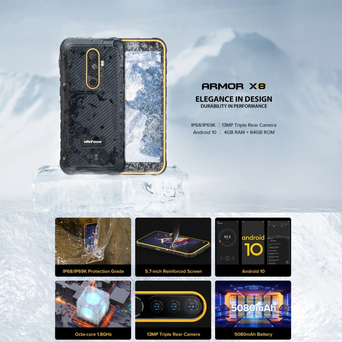Ulefone Power X8 телефон 4GB64GB Водонепроницаемый отпечаток лица ID 5080 мАч Батарея 5 7 дюймов
