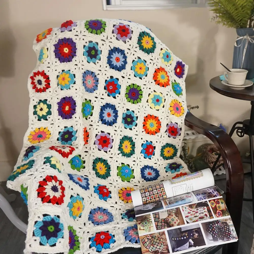 

Handmade afghan crochet blanket cushion granny square Colourful Stereo Daisy Handmade Tablecloth Table runner