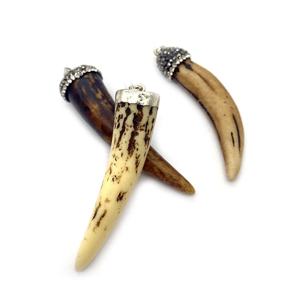 1pcs Resin Beef Bone Pendant Flared Leaf Shape Set with Diamonds DIY Necklace Jewelry Making Accessories Natural Stone | Украшения и