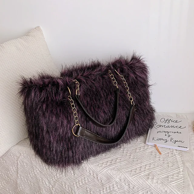purple1 Сумки-шопперы для женщин зима теплый плюш большие сумки на ремне сумка женская большая сумка Для женщин сумки из натуральной кожи Bolsa Feminina большой сумки ручные сумки - Цвет: purple1
