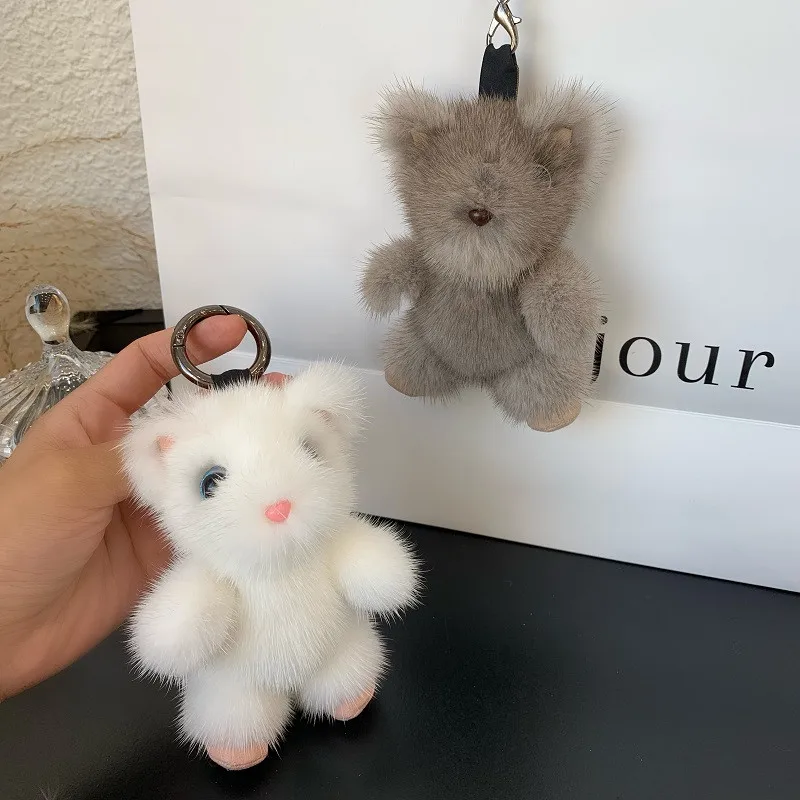 Брелок для ключей из меха норки женский высококлассный кулон в виде милой