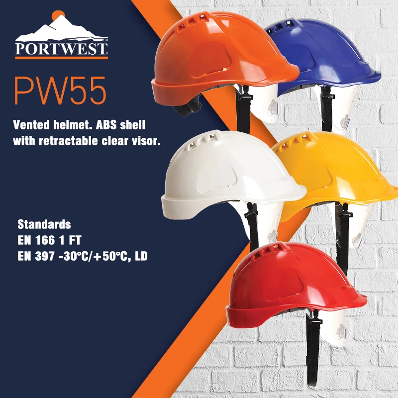 Выносливый козырек для шлема Portwest PW55, рабочая твердая шапка из АБС-пластика с выдвижными прозрачными противотуманными линзами, защитный шл... от AliExpress RU&CIS NEW