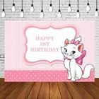Розовый фон для фотосъемки с изображением кошки и девушки, баннер на 1-й день рождения, милые точки в полоску, фон для фотосъемки, десертный стол, фреска, плакат, Декор