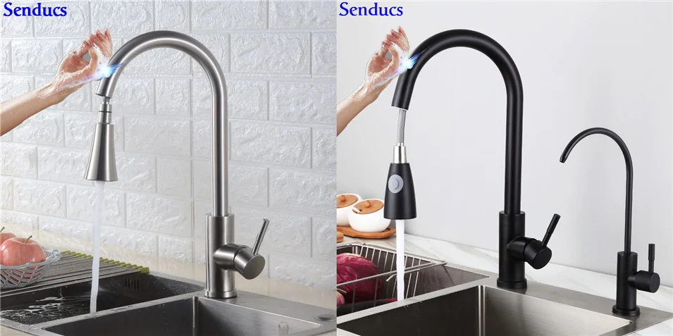 Сенсорный кухонный кран Senducs Выдвижная кухонная раковина из нержавеющей стали кран Интеллектуальный матовый датчик кран и смеситель для кухонной раковины